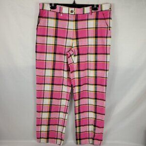 Loud Mouth Golf Retro Plaid Checkered Pattern Printed Pants Mens size 34Wx32H